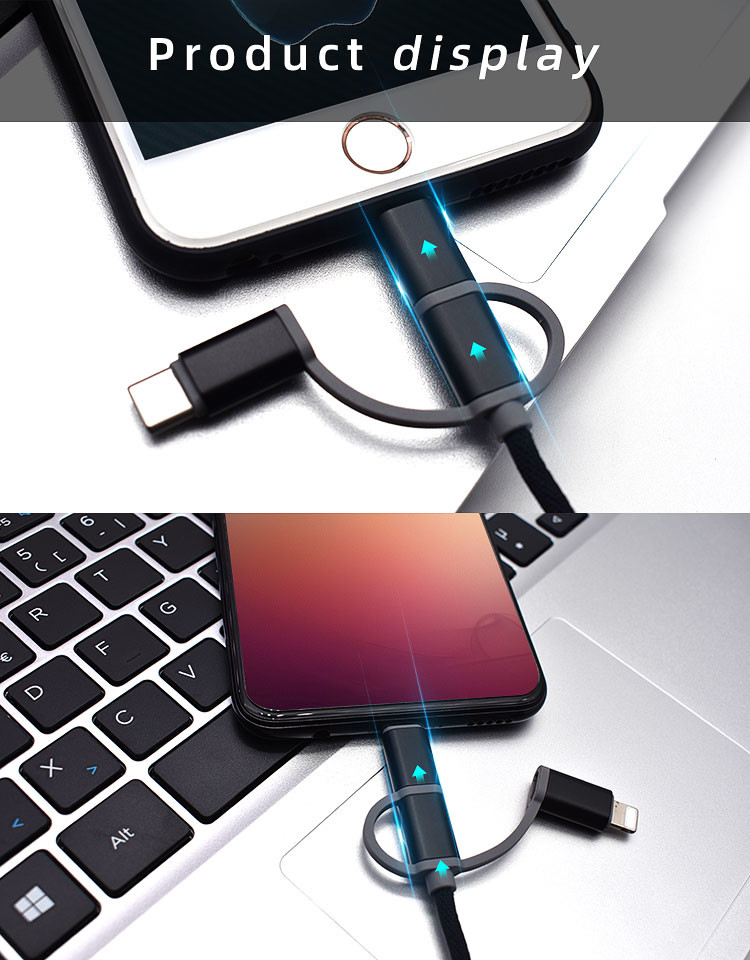 2M Multi Function Data Cable Explosionproof 3 In 1 Fast Charging Cable