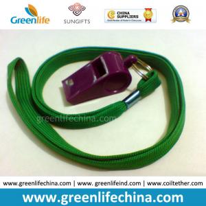China Green Lanyard Whistle Flat Polyester Lanyard Holder w/Wine Red Plastic Sports Whistle on sale