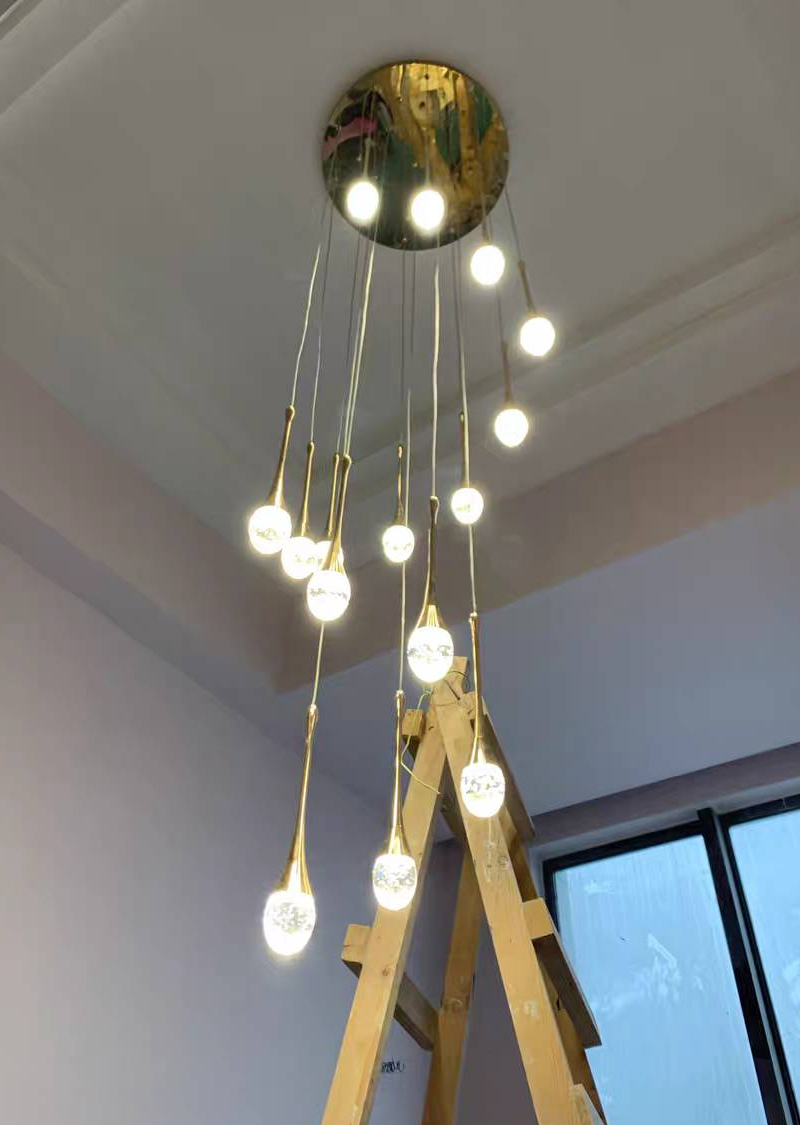 Modern staircase chandelier for living room crystal loft long hanging lamp guzhen lighting(WH-NC-61)
