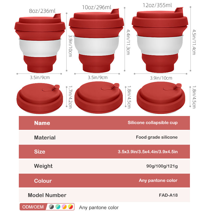 Flexible Collapsible Silicone Coffee Cups 12oz 16oz Cold / Heat Resistance