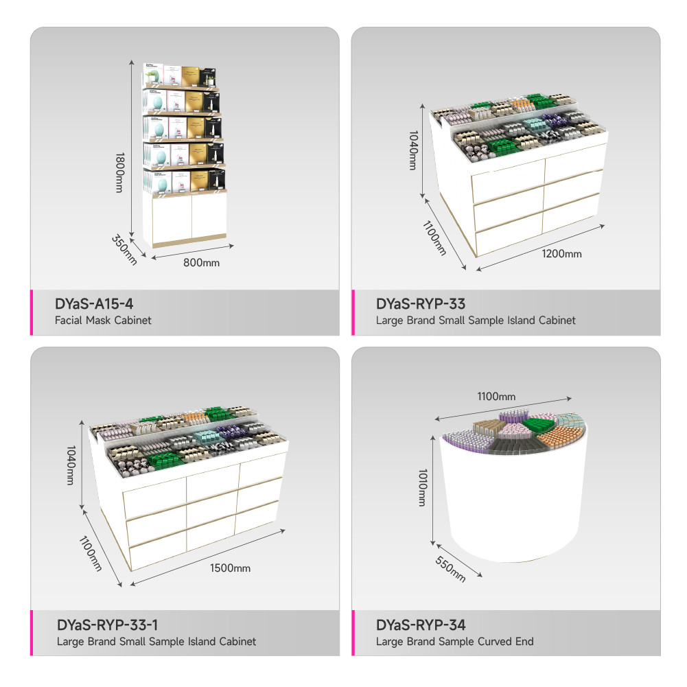 Skincare Display Fixtures White Wooden Sample With Island Embedded Light Strip For Branding Shop Stand And Premium Store Interior Design