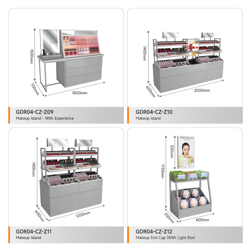 Store Stand Grey Iron Makeup With Island Light For Visual Merchandising Shop Furniture And Cost-Effective Store Stand