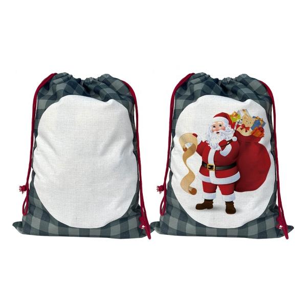 Sublimation Christmas Blanks Santa Sack Drawstring Buffalo Plaid Linen Sublimation Christmas Sacks