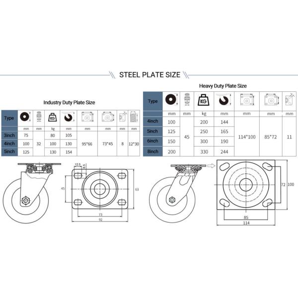 3 4 5 Inch Industry Trolley Furniture TPR Soft Grey Rubber Plate Swivel Caster Wheels