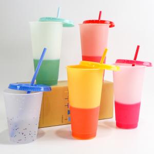 Quality 16oz 24oz Plastic Drinking Glasses Reusable Changing Color Cup 10*6*19cm wholesale