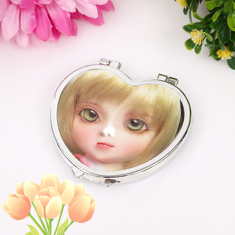 Fashion Design Style Foldable Heart Shaped Cosmetic Mirror for On-the-Go and Travel