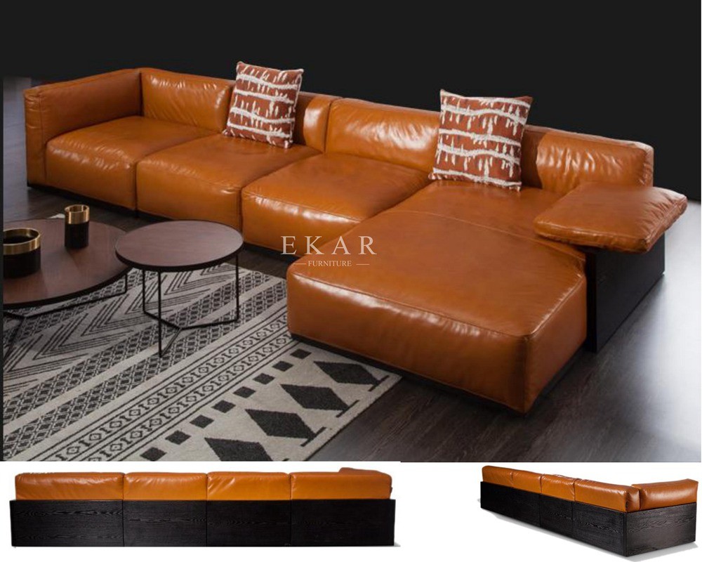 Living Room Italian Genuine Leather Modern Corner Sofa Set