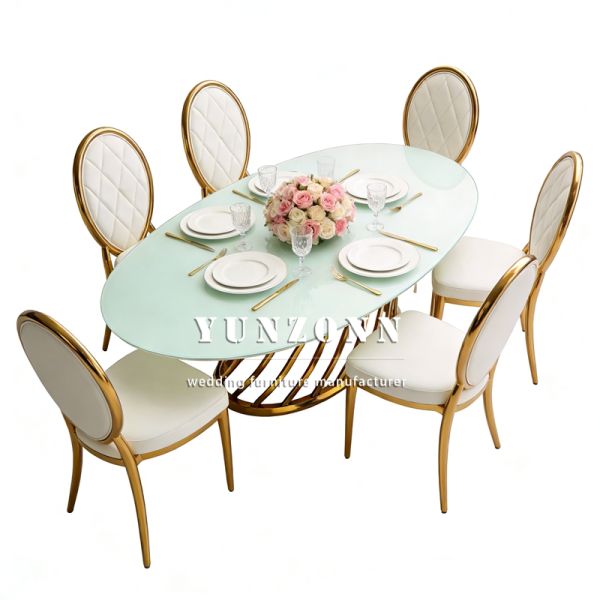 Good Quality Mirror Glass Top with Stainless Steel Frame Oval Table for Wedding Dining Banquet Party