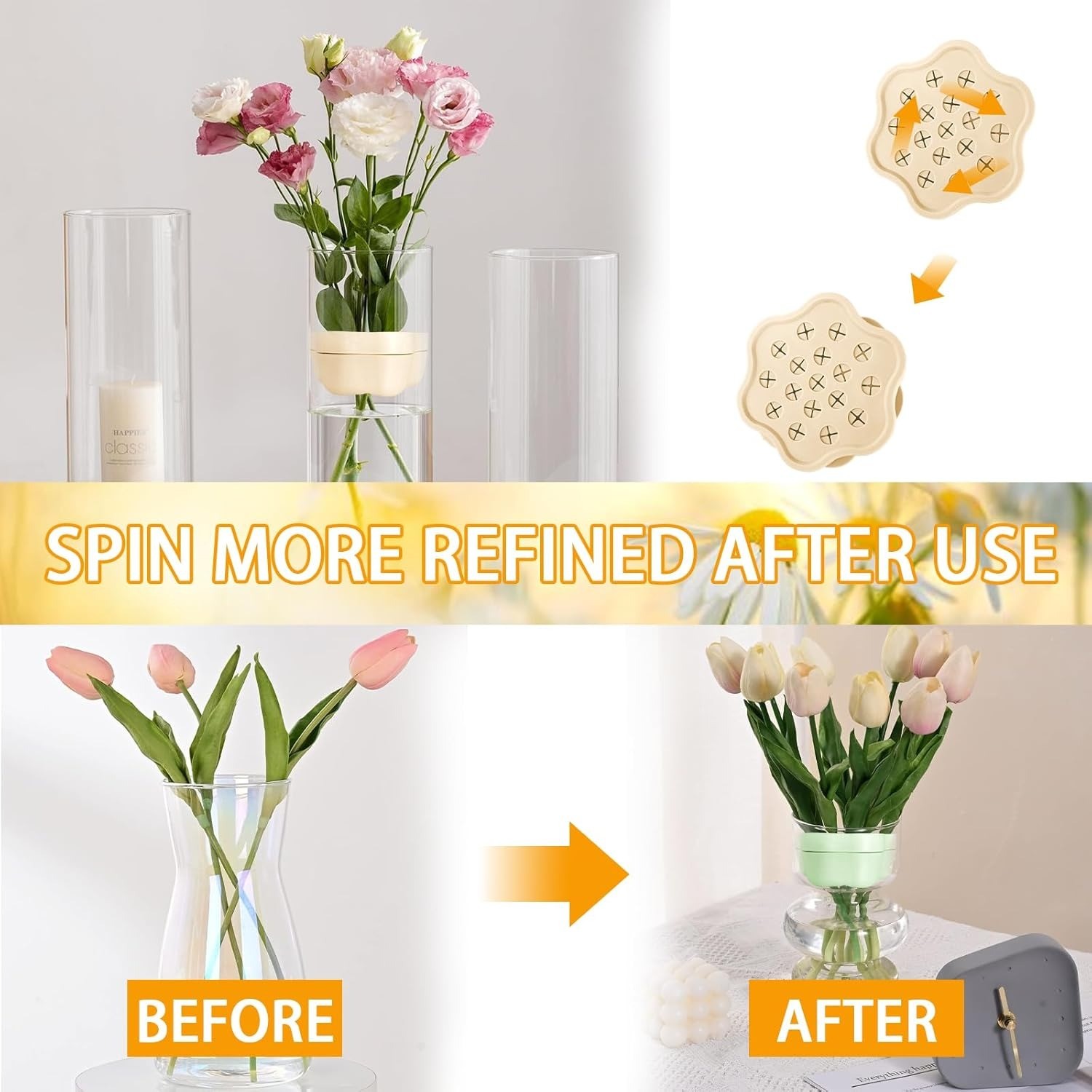 Silicone Spiral Ikebana Stem Holder, White Spiral Stem Holder Ring For Flowers, Upgraded Spiral Stem Holder For Vases, Spiral DIY Bouquet Twister