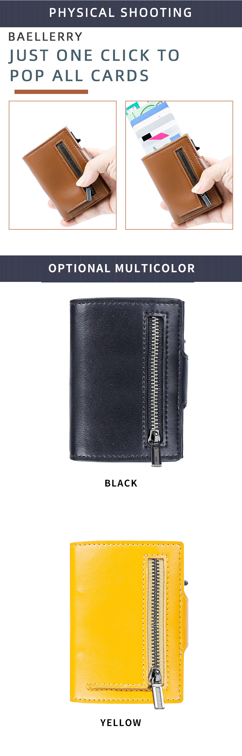 RFID Credit Card Holder Wallet with Aluminium Leather and Pop up Feature in PU Leather