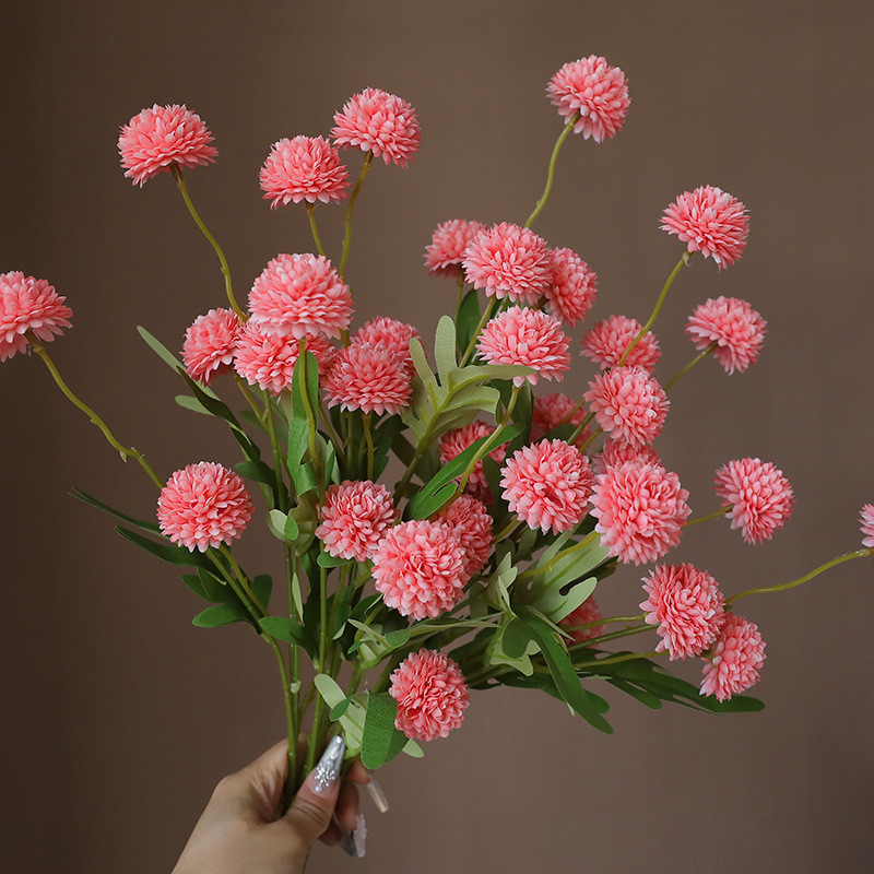 Simulate 5 Spring Dandelion Ball Chrysanthemum Fake Flowers Home Wedding Decoration Props Decoration Ornaments Advanced Touching Bouquet Creation