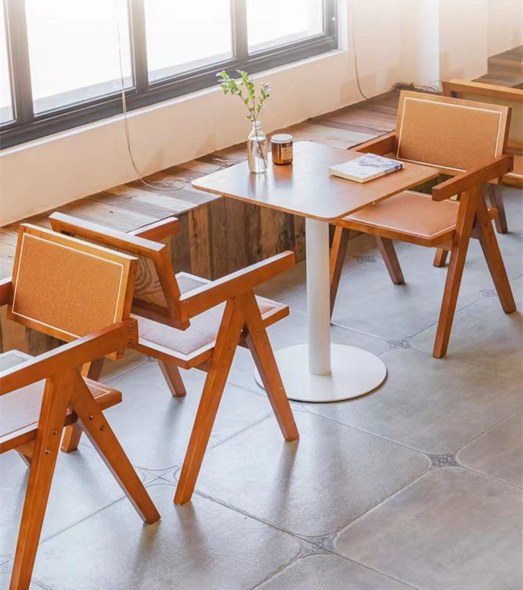 Restaurant Coffee Shop Bistro Commercial Furniture Ash Solid Wooden Dining Set