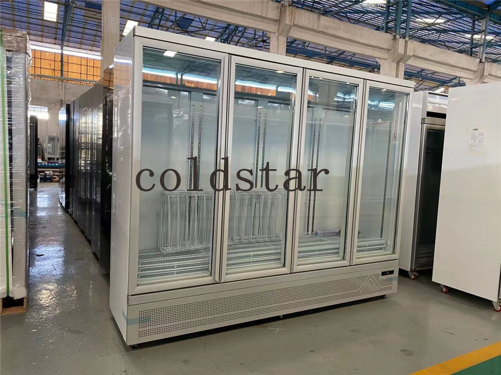 Four Glass Doors Freezer Upright Ice Cream Showcase Display Freezer Supermarket Refrigerator Equipment