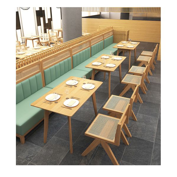 Modern Restaurant Booth Seating Cafe Shop Dining Sets Solid Wood Rattan Sofa Chairs