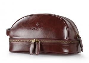 Quality Luxury PU Leather Mens Toiletry Bag Khaki Black Brown Colors OEM/ODM Service wholesale