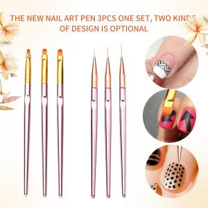 Quality 3pcs Metal Handle Nail Art Line Pen UV Gel Nail Brush Set Rose Gold Color wholesale
