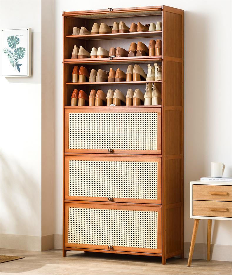Customized Slim Bamboo Wooden Shoe Cubby Storage Cabinet