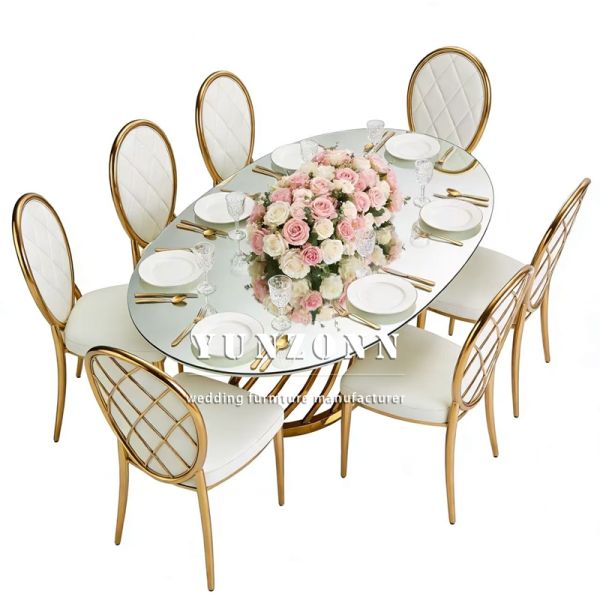Good Quality Mirror Glass Top with Stainless Steel Frame Oval Table for Wedding Dining Banquet Party