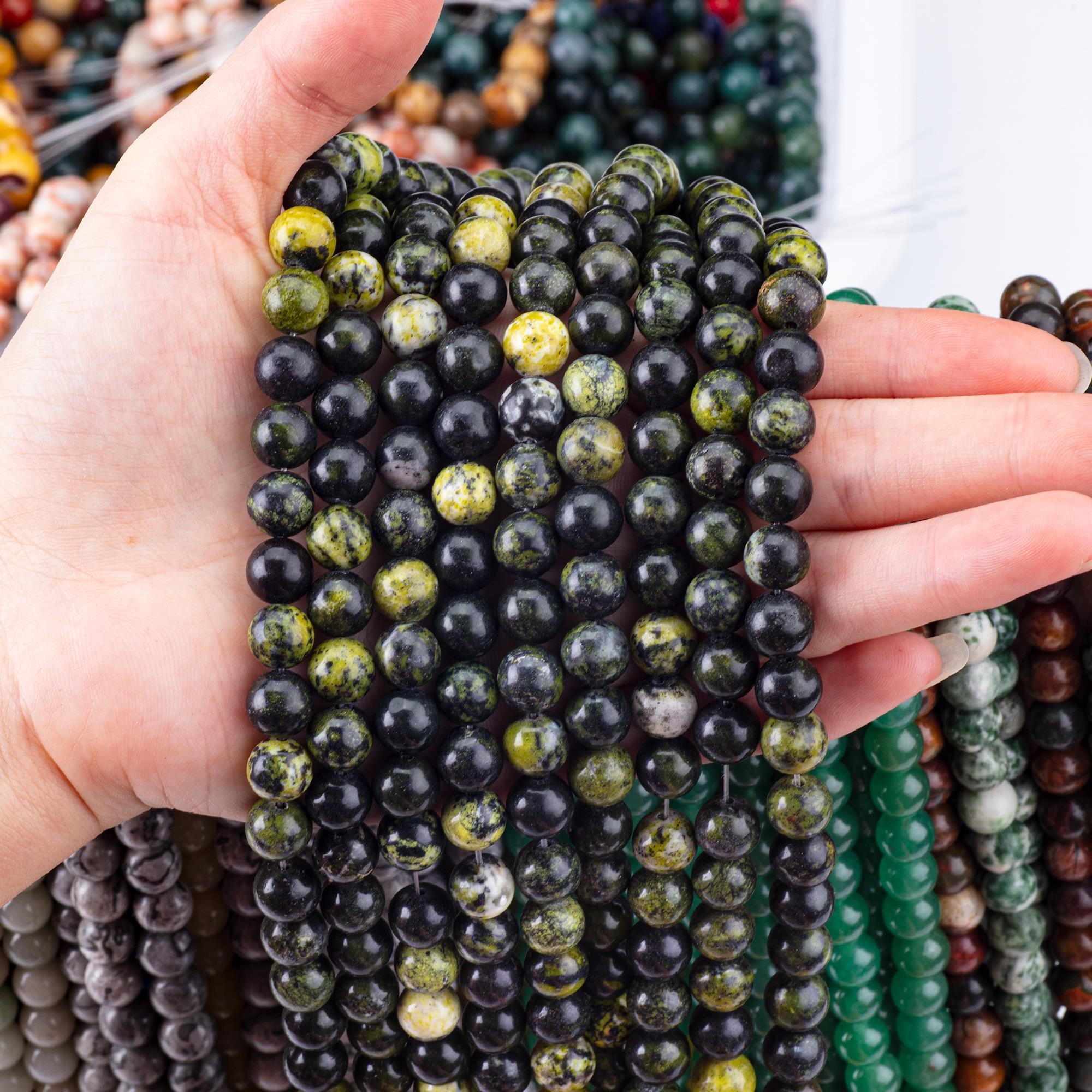 Serpentine Jade Round Bead Natural Crystal Gemstone Loose Bead Strands for DIY Jewelry Making