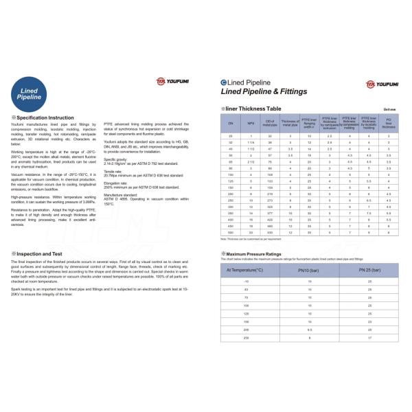 Flanged PTFE Lined Pipe Fittings SS304 Material Round Head Code