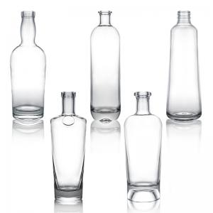 Quality Customized Logo Glass Collar Wholesales Short Neck Gin Rum Brandy Whisky Liquor Bottle with Cork wholesale