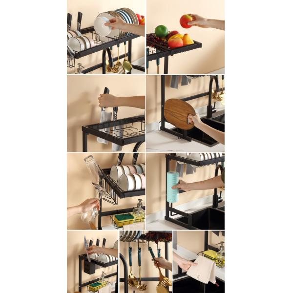 Width 850mm Kitchen Dish Rack Over Sink , Chopsticks Dish Drying Rack 515mm Height