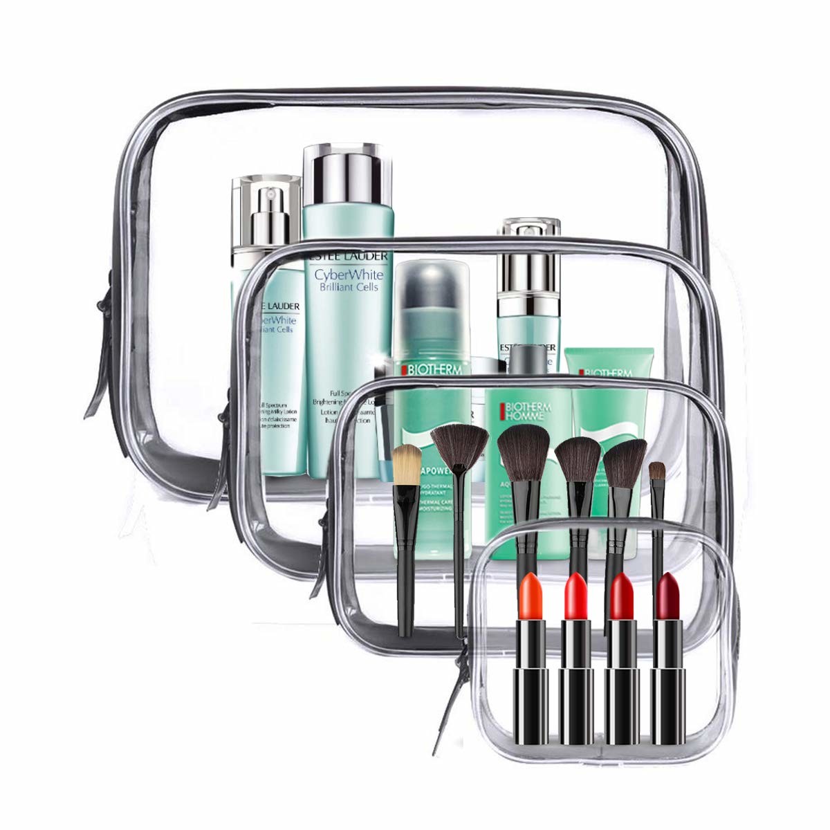 Clear Cosmetic Bag Waterproof PVC Zippered Toiletry Carry Pouch Portable Makeup Bag Organizer Bag Set for Travel
