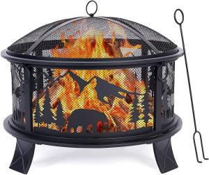 Quality Round Metal Fire Bowl Outside Metal Barbecue Fire Pit With Spark Screen Fire Poker wholesale
