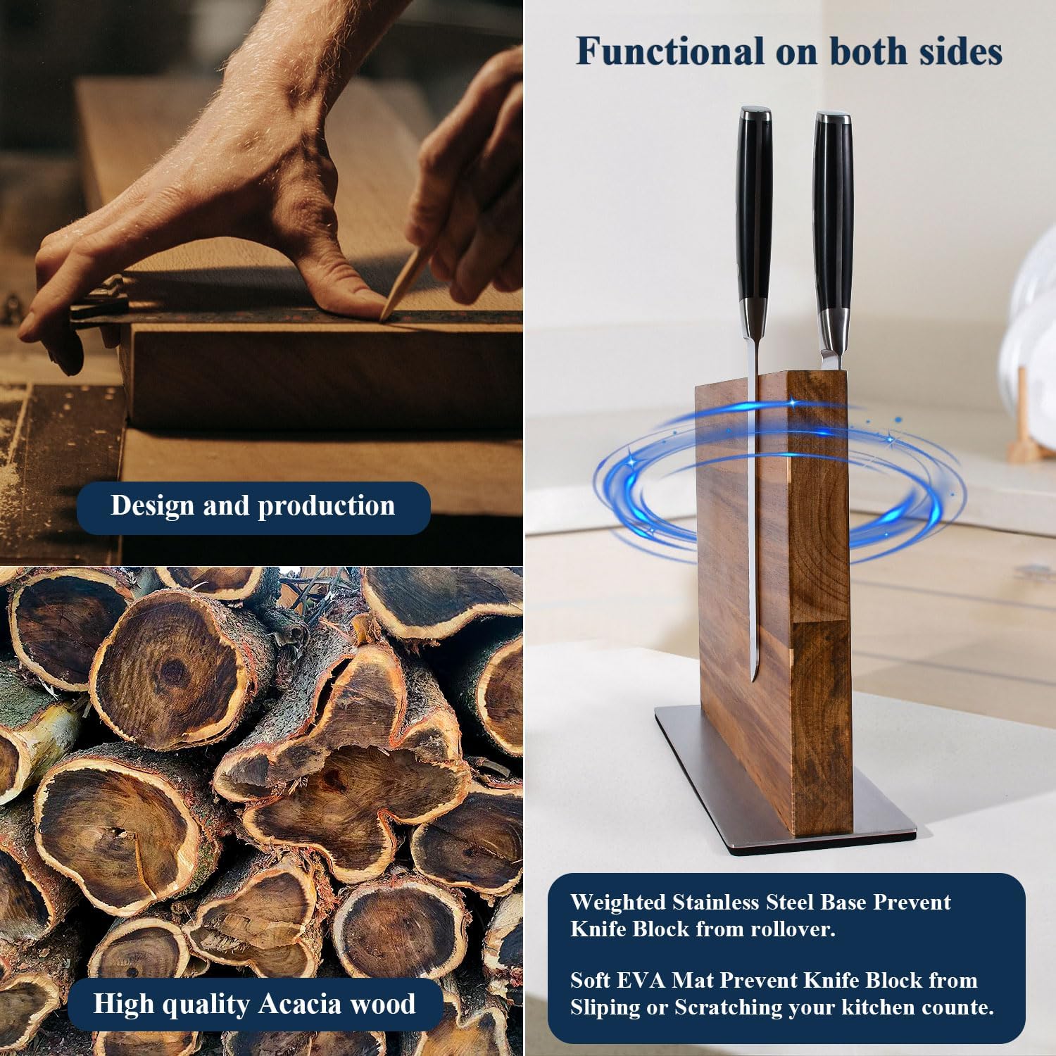 Multifunctional Wooden Magnetic Knife Block Holder With Strong Enhanced Magnets