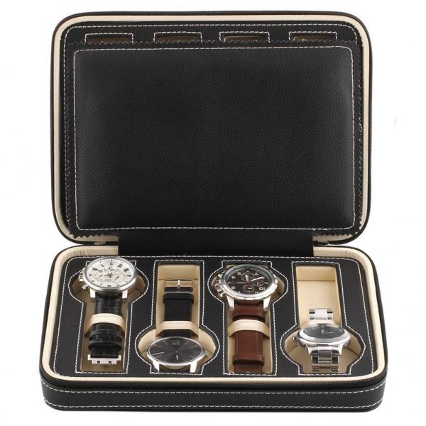 Cheap 8 Grids Watch Display Box Faux Material Zippered Travel Watch Collector for sale