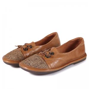 Quality S136 Factory cotton and linen stitching leather flat retro shoes, handmade ethnic style literary forest women