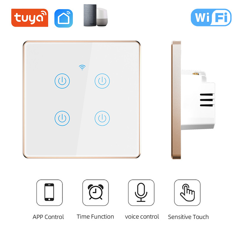 Smart Home Tuya Wifi Switch For Eu Standard 4 Gang Metal Bezel App Remote Schedule Voice Control