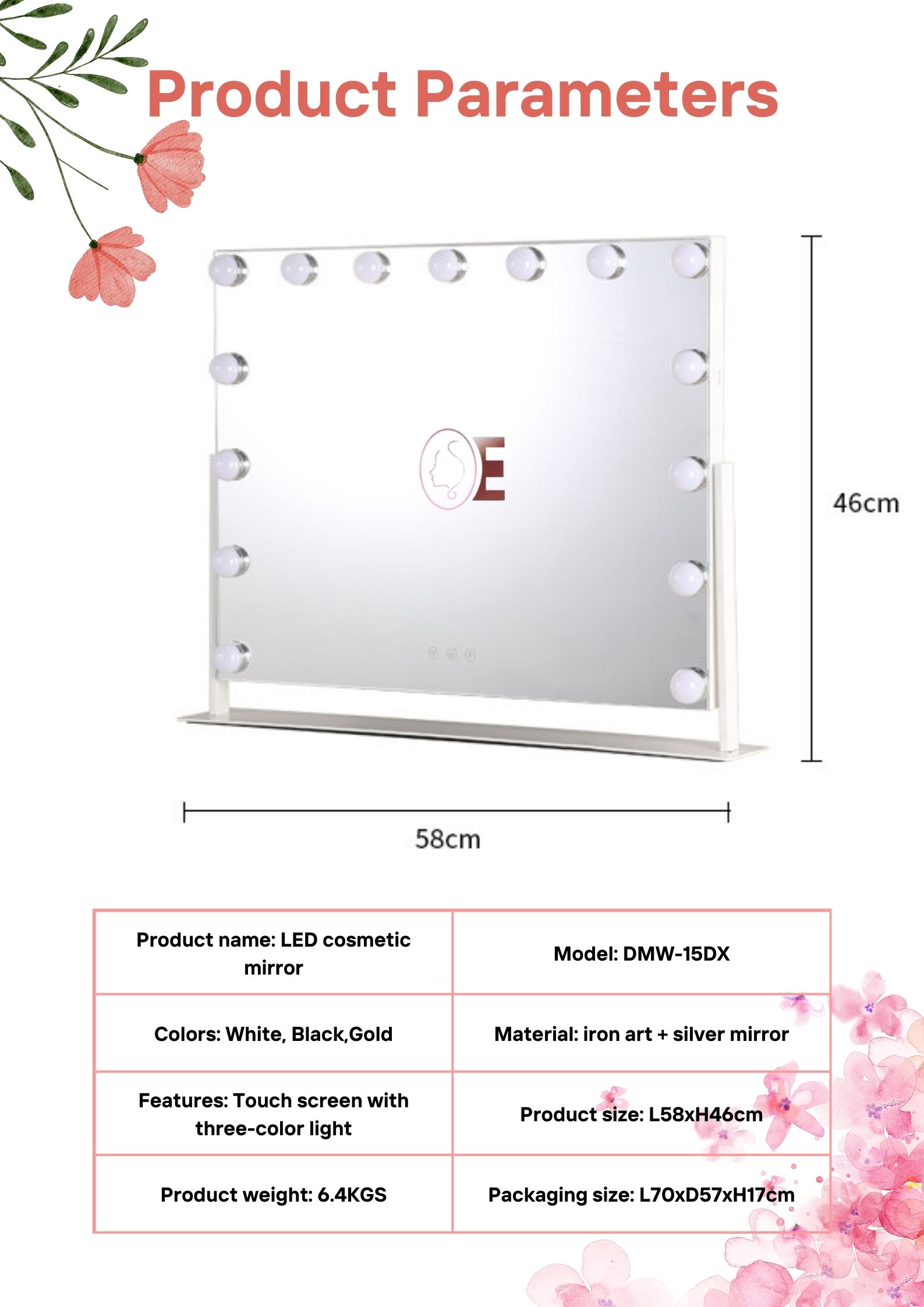 Square Illuminated Vanity Mirrors Rechargeable Makeup Mirror