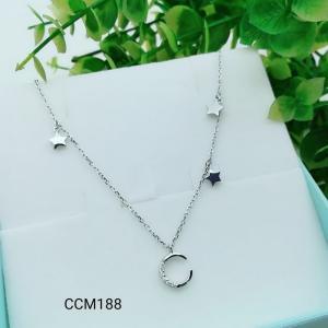 Quality 925 Sterling Silver Star Moon CZ Charm Choker collarbone chain necklace  CCM188 wholesale