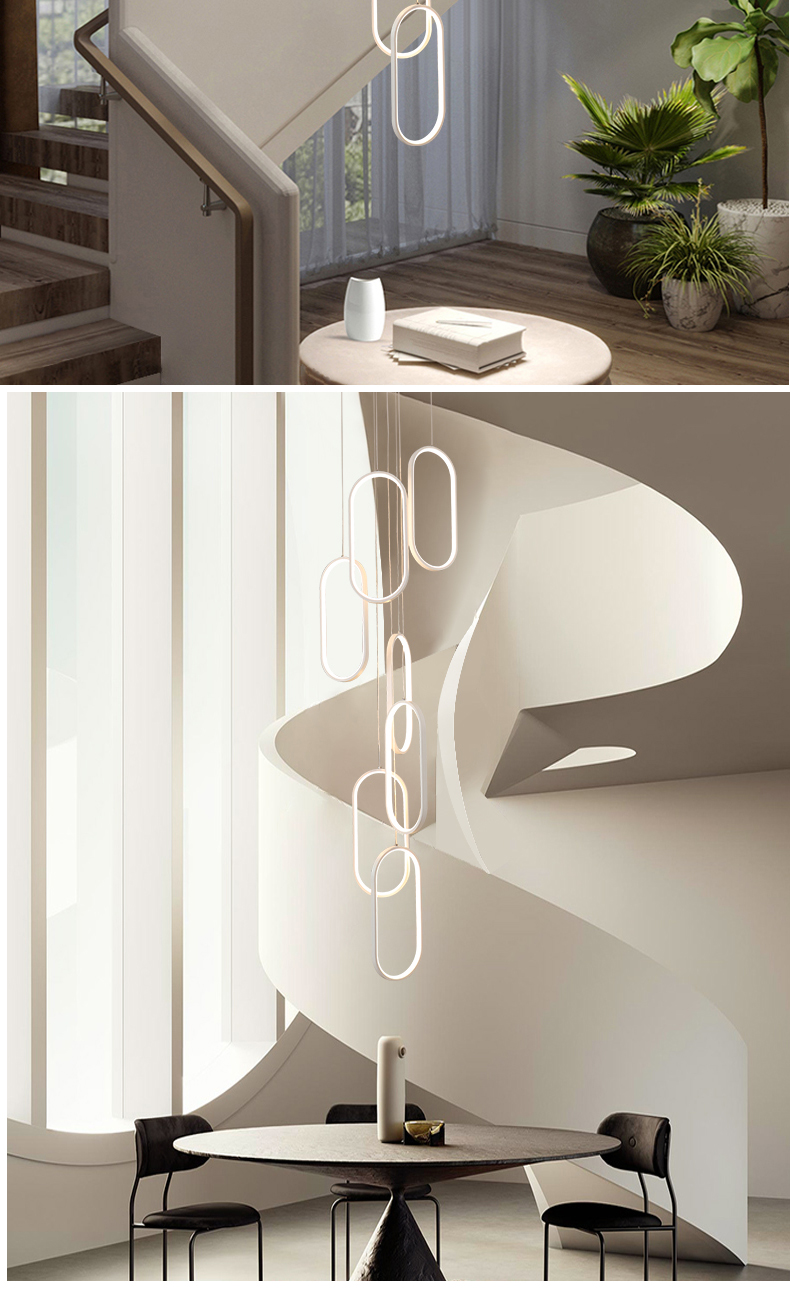 Oval Pendant Light Modern Minimalist Duplex Hall Nordic Living Room Lamp Villa Spiral Staircase Chandelier(WH-NC-75)