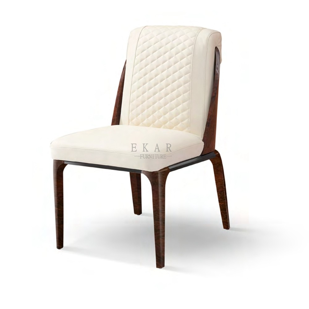 Wooden Legs Upholstered White Genuine Leather Dining Chair W006D6