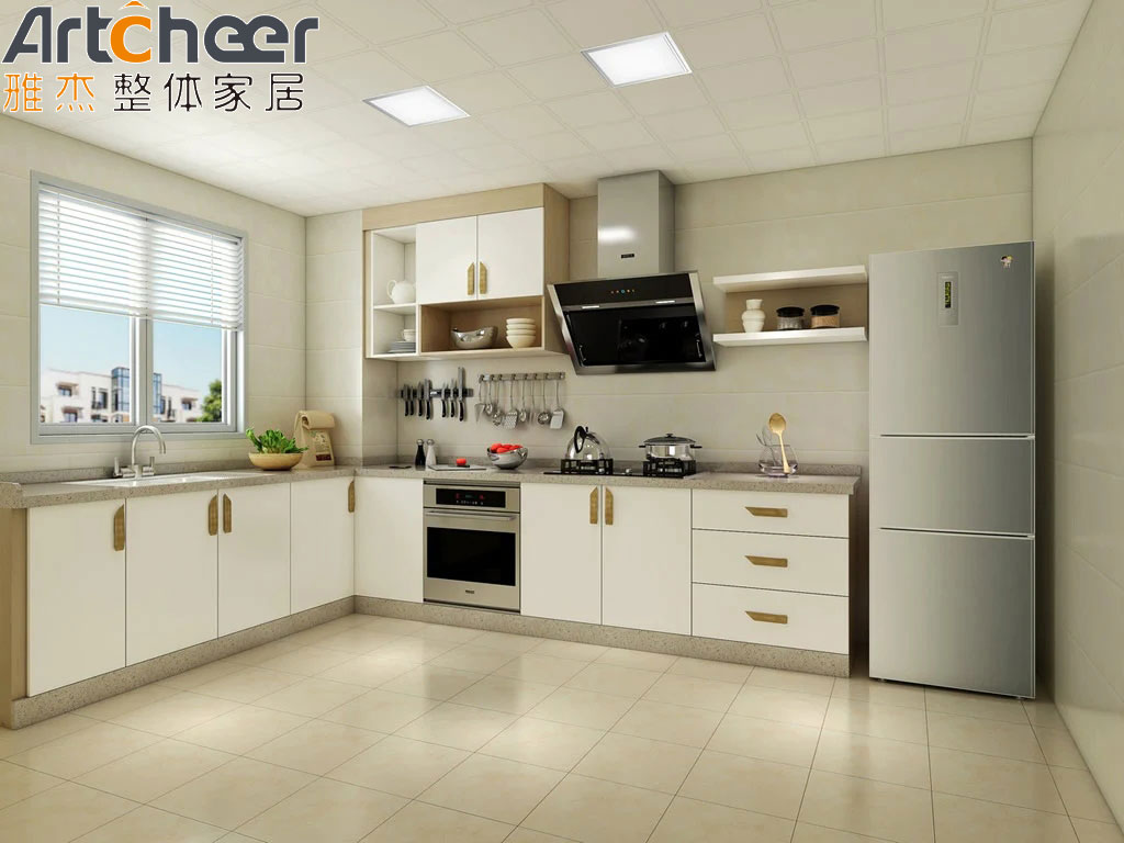 Drawer Slide Kitchen Cabinet with Adjustable Island in Black and White Sunmica Design