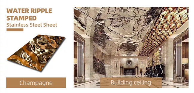 Silver Gold Color Water Ripple Stainless Steel Sheet For Ceiling Wall Panel Decoration