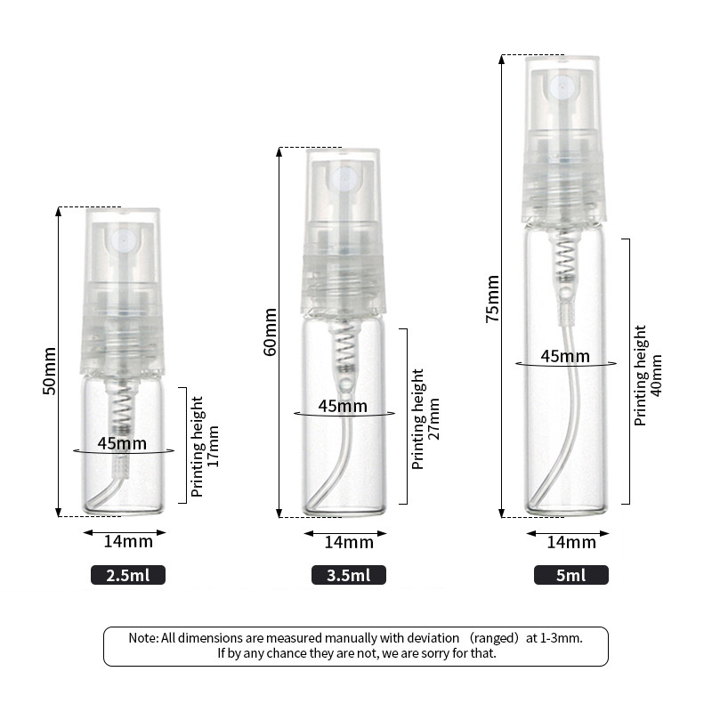 PET Mini Travel Empty Mist Spray Bottles Perfume Fragrance Clear 2ml 3ml 5ml