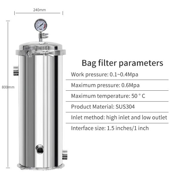 Commercial Stainless Steel Water Filter Industrial Bag Type Heat Resistant