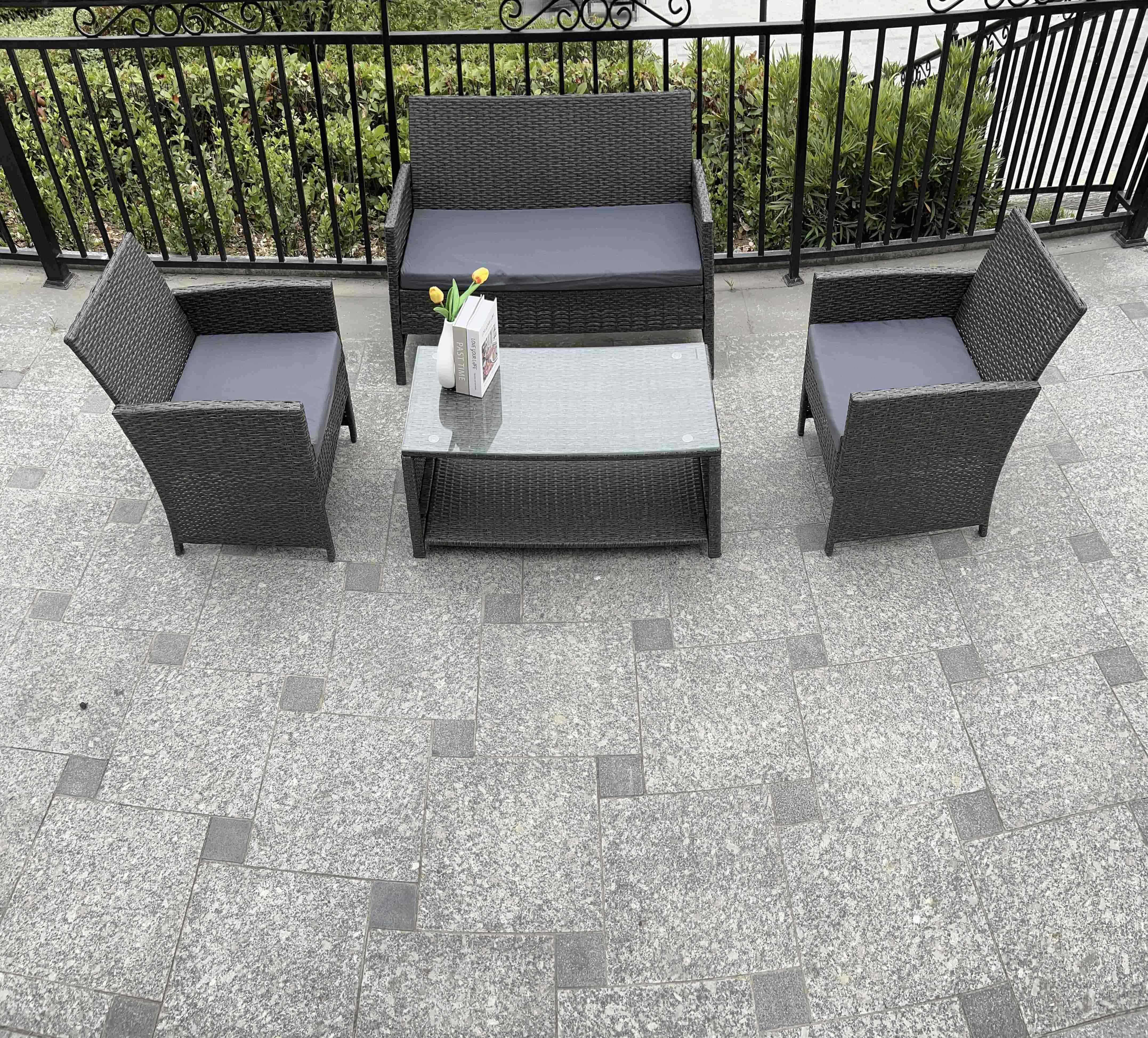 Weather-Resistance 4pcs Outdoor Rattan Sofa Set/ Wicker Garden Furniture Coffee Table and Rattan Chairs for Pool
