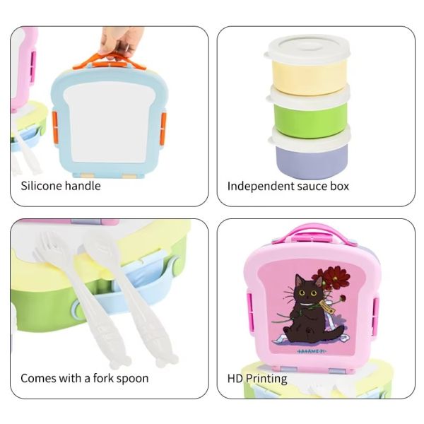 Creative Microwave Safe Lunchbox Sublimation With Fork And Spoon For Children Food Grade Plastic Fruit Bento Box For Office Workers