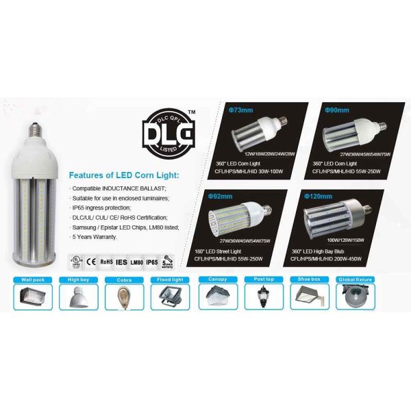 2700K - 6500K Corn Cob LED Light Bulbs ETL Certificated IP64 Waterproof Rating