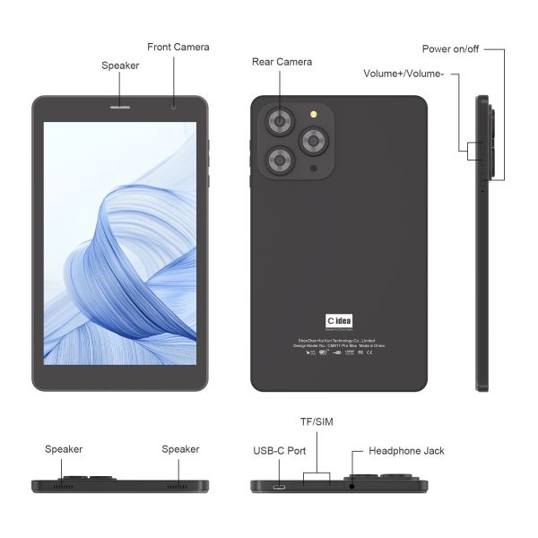 Factory Price C Idea Smart Tablet ODM/OEM Business Tablet 8" Android Tablet 8GB RAM 512GB ROM Business and Entertainment Use CM817 Pro Max (Black)