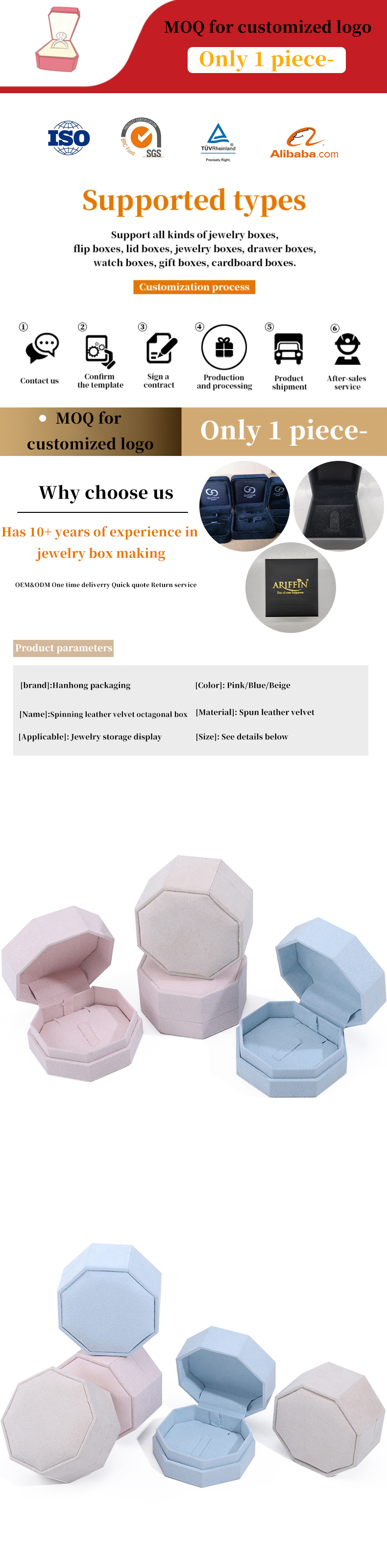 7.5*7.5cm Velvet Jewelry Box for Custom Logo Necklace and Ring Set Display Travel