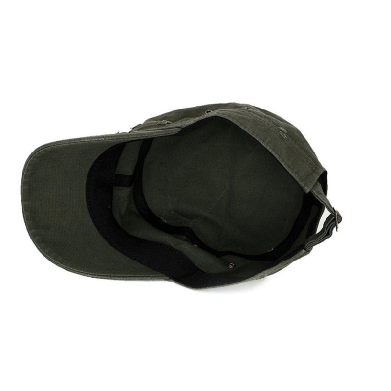 Plain Flat Top Army Cap Custom Military Distressed Hats Fitted Strap Closure