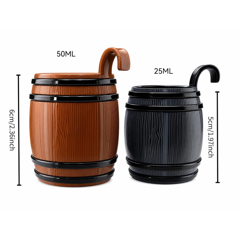 Shatter Resistant Small Plastic Shot Cups 25ml Plastic Whisky Tumblers Barrel Designs with Hook