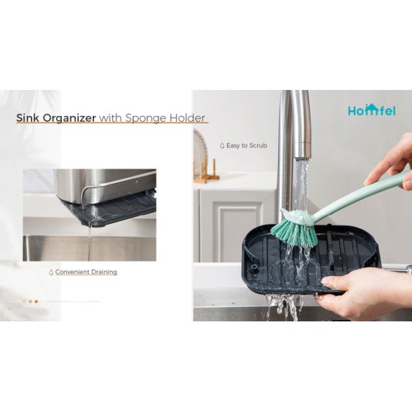 Custom Logo Imprinted Stainless Steel Sink Tidy Organizer Kitchen Caddy Shelf With Dispenser