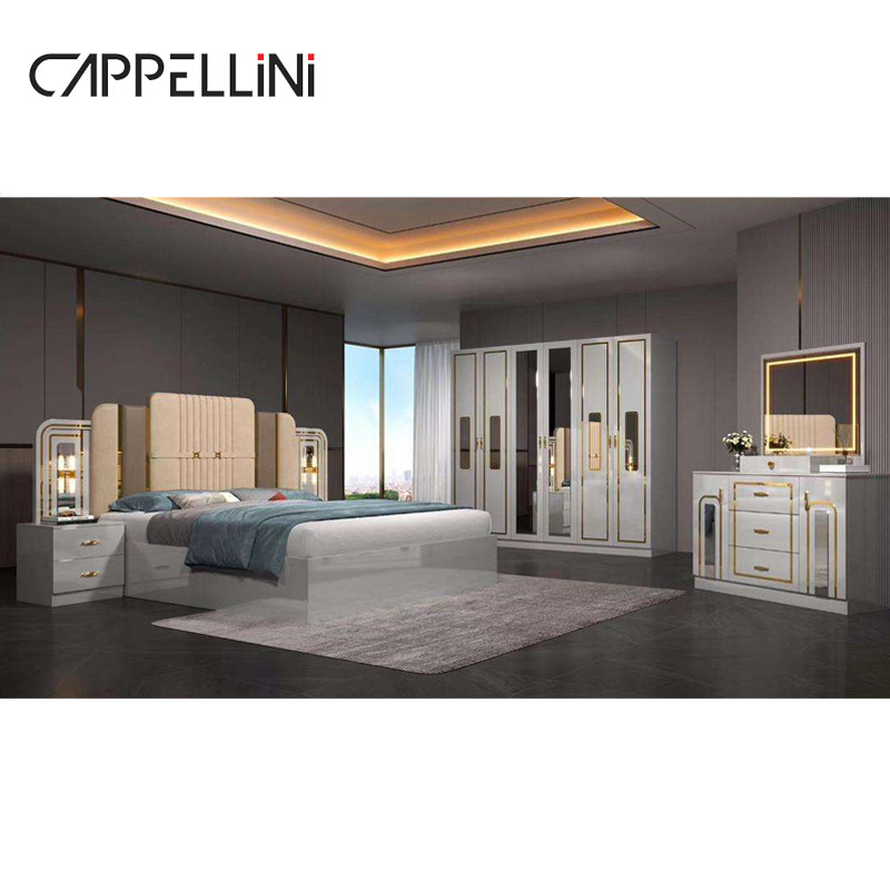 Cheap Modern Leather Headboard Queen Size Bed Home Apartment Double Master Room Wooden Full King Bedroom Furniture Set