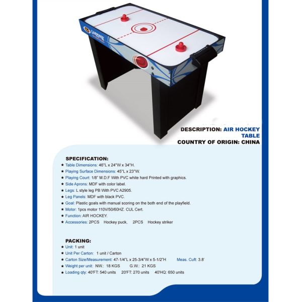 Mini 4 FT air hockey table color graphics design power motor